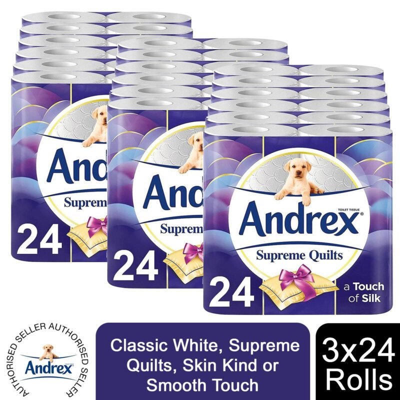 Andrex Toilet Roll Supreme Quilts Fragrance-Free 3 Ply Toilet Paper, 72 Rolls