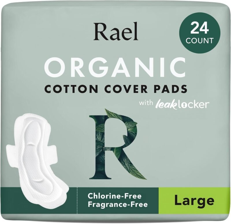 Rael Organic Cotton Cover Sanitary Towels - Heavy Absorbency for Night, Ultra Thin Period Pads with Wings for Women, Unscented, Hypoallergenic, Vegan (Overnight, 20 Count)