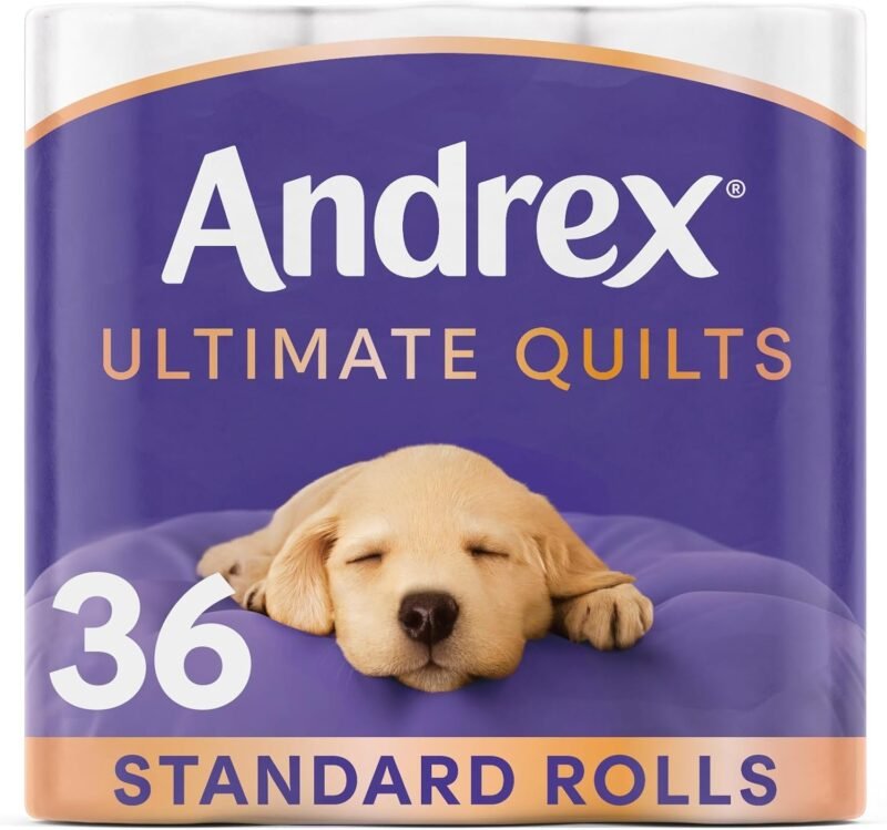 Andrex Ultimate Quilts Toilet Tissue 24 Standard Rolls, Air Pocket Technology for Soft, Thick Sheets (Previously Andrex Supreme Quilts) - 24 Toilet Rolls