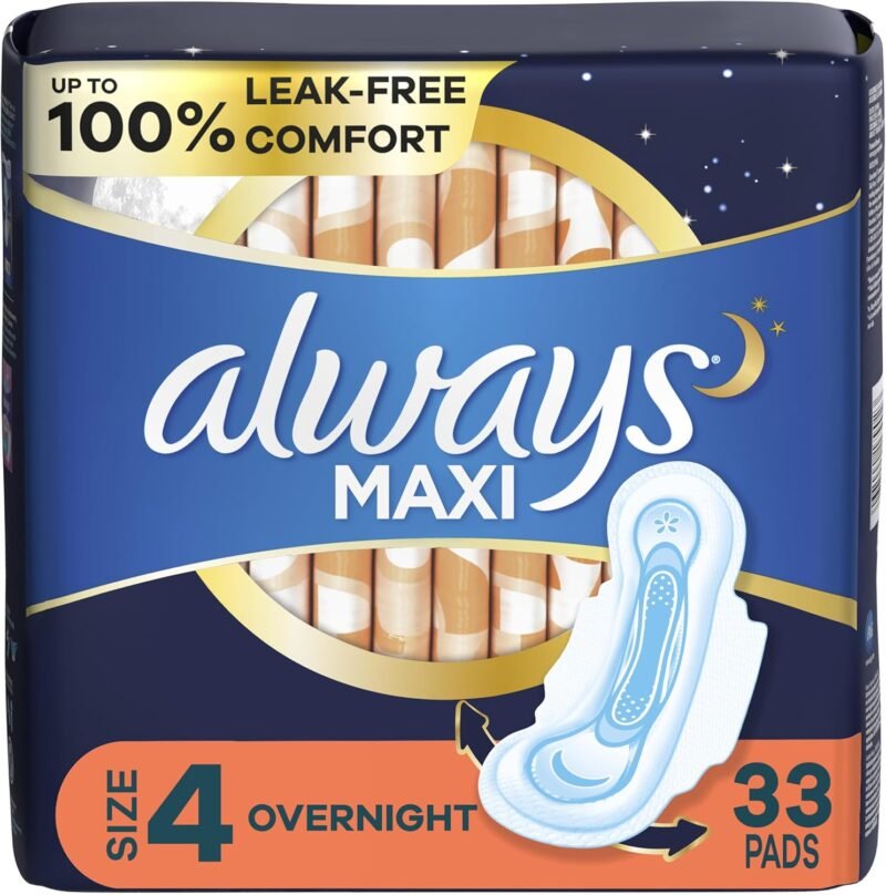 Always Maxi Overnight Pads with Wings, Size 4, Overnight, Unscented, 84 CT